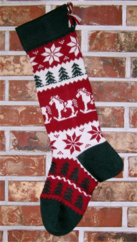 Rocking Horse with Patterned Foot Knit Christmas Stocking